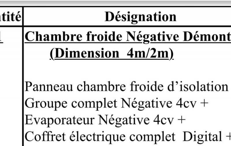 Chambre froide Négative démontable (dimension 4m/2m